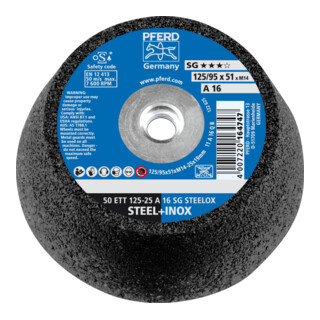 PFERD TOOLS Schleiftopf ETT 125x25 mm M14 Leistungslinie SG STEELOX für Stahl/Edelstahl