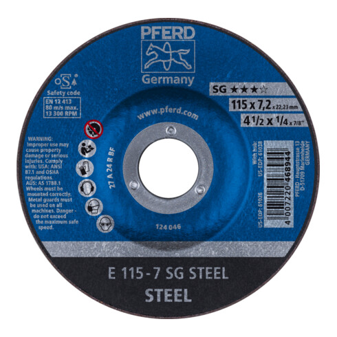 PFERD TOOLS Schruppscheibe E 115x7,2x22,23 mm Leistungslinie SG STEEL für Stahl