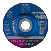 PFERD TOOLS Schruppscheibe E 115x7,2x22,23 mm ZIRKON Leistungslinie SG CAST+STEEL für Guss/Stahl