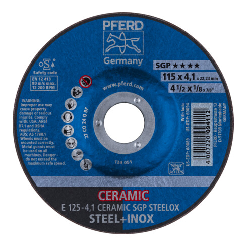 PFERD TOOLS Schruppscheibe E 125x4,1x22,23 mm CERAMIC Leistungslinie SG STEELOX für Stahl/Edelstahl