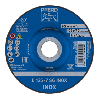 PFERD TOOLS Schruppscheibe E 125x7,2x22,23 mm Leistungslinie SG INOX für Edelstahl