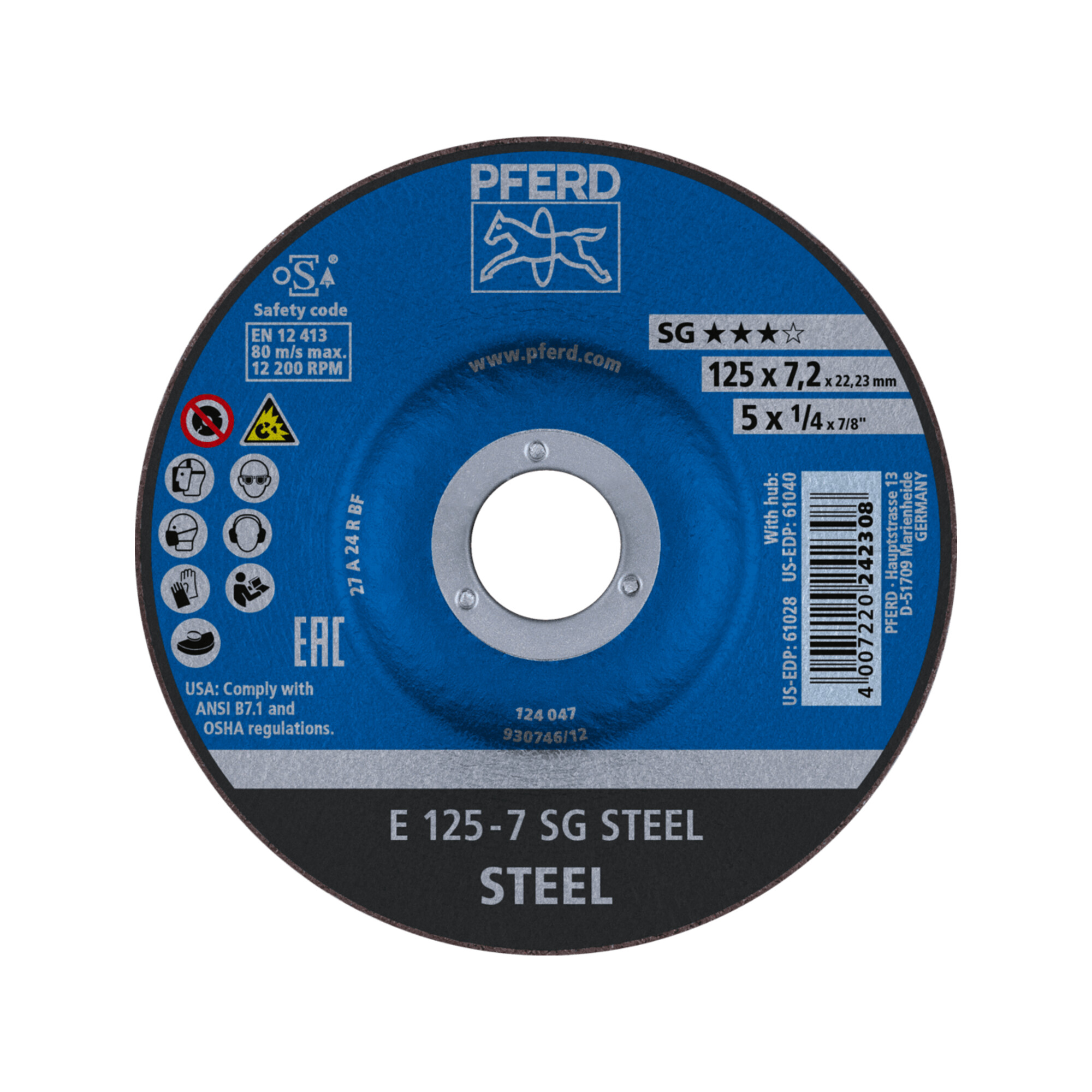 PFERD TOOLS Schruppscheibe E 125x7,2x22,23 mm Leistungslinie SG STEEL für Stahl