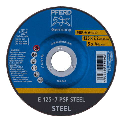PFERD TOOLS Schruppscheibe E 125x7,2x22,23 mm Universallinie PSF STEEL für Stahl