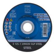 PFERD TOOLS Schruppscheibe E 125x7,2x22,23 mm ZIRKON Speziallinie SGP STEEL für Stahl