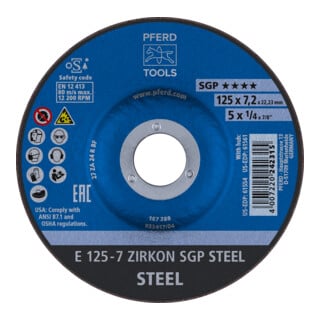 PFERD TOOLS Schruppscheibe E 125x7,2x22,23 mm ZIRKON Speziallinie SGP STEEL für Stahl