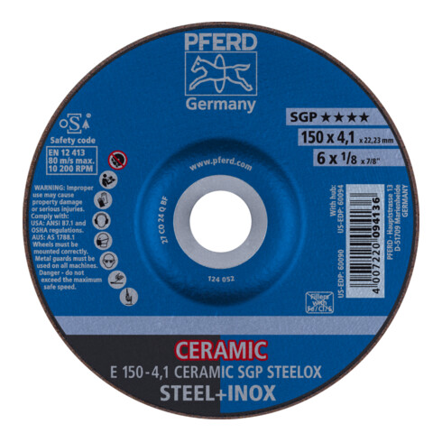 PFERD TOOLS Schruppscheibe E 150x4,1x22,23 mm CERAMIC Leistungslinie SG STEELOX für Stahl/Edelstahl
