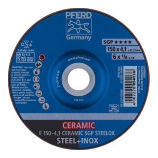 PFERD TOOLS Schruppscheibe E 150x4,1x22,23 mm CERAMIC Leistungslinie SG STEELOX für Stahl/Edelstahl