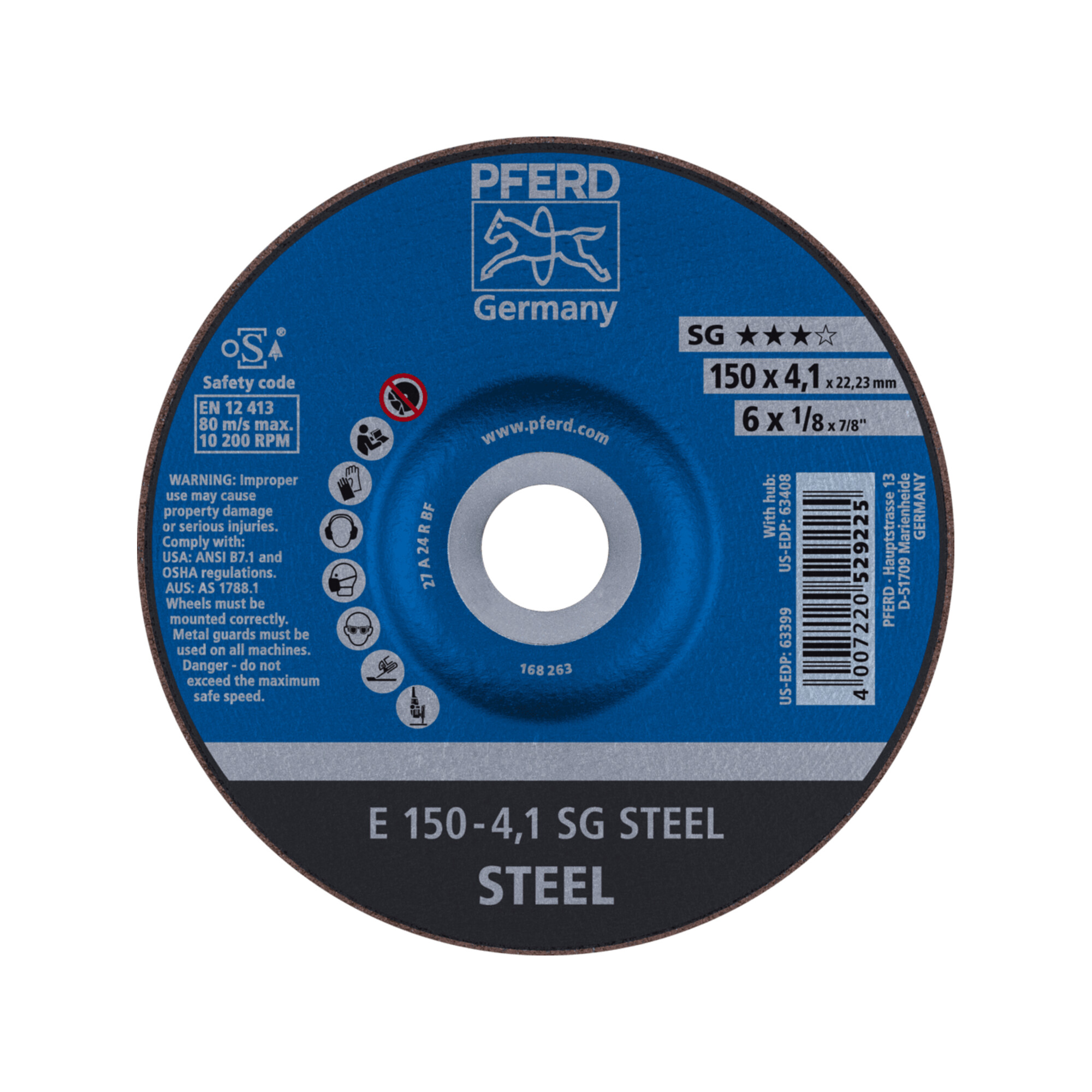 PFERD TOOLS Schruppscheibe E 150x4,1x22,23 mm Leistungslinie SG STEEL für Stahl