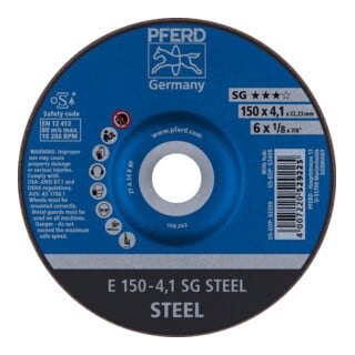 PFERD TOOLS Schruppscheibe E 150x4,1x22,23 mm Leistungslinie SG STEEL für Stahl