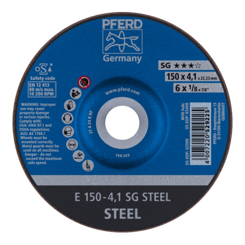 PFERD TOOLS Schruppscheibe E 150x4,1x22,23 mm Leistungslinie SG STEEL für Stahl