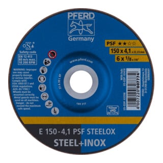 PFERD TOOLS Schruppscheibe E 150x4,1x22,23 mm Universallinie PSF STEELOX für Stahl/Edelstahl