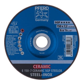 PFERD TOOLS Schruppscheibe E 150x7,2x22,23 mm CERAMIC Leistungslinie SGP STEELOX für Stahl/Edelstahl