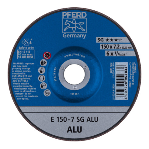 PFERD TOOLS Schruppscheibe E 150x7,2x22,23 mm Leistungslinie SG ALU für Alu