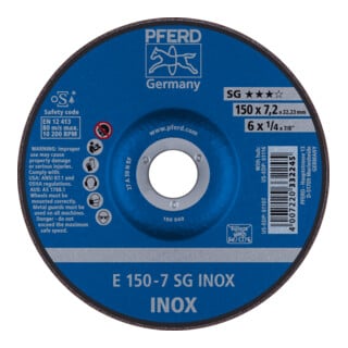 PFERD TOOLS Schruppscheibe E 150x7,2x22,23 mm Leistungslinie SG INOX für Edelstahl
