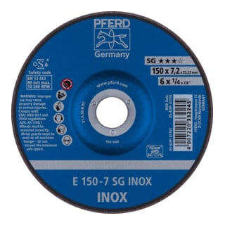 PFERD TOOLS Schruppscheibe E 150x7,2x22,23 mm Leistungslinie SG INOX für Edelstahl