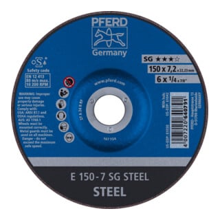 PFERD TOOLS Schruppscheibe E 150x7,2x22,23 mm Leistungslinie SG STEEL für Stahl