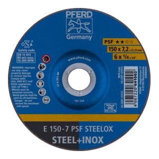 PFERD TOOLS Schruppscheibe E 150x7,2x22,23 mm Universallinie PSF STEELOX für Stahl/Edelstahl