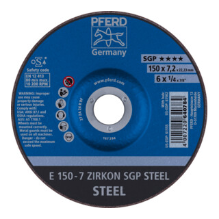 PFERD TOOLS Schruppscheibe E 150x7,2x22,23 mm ZIRKON Speziallinie SGP STEEL für Stahl