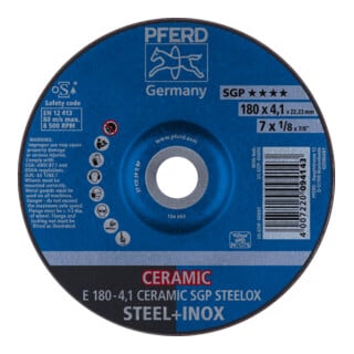 PFERD TOOLS Schruppscheibe E 180x4,1x22,23 mm CERAMIC Leistungslinie SG STEELOX für Stahl/Edelstahl