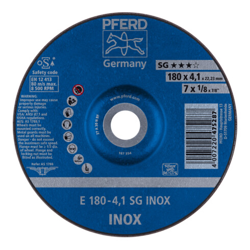 PFERD TOOLS Schruppscheibe E 180x4,1x22,23 mm Leistungslinie SG INOX für Edelstahl