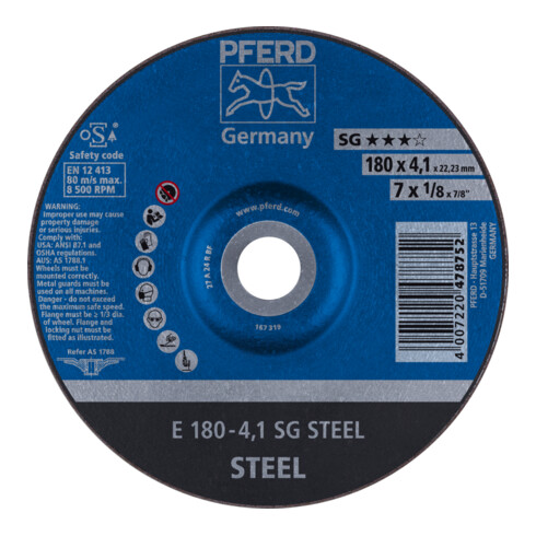 PFERD TOOLS Schruppscheibe E 180x4,1x22,23 mm Leistungslinie SG STEEL für Stahl