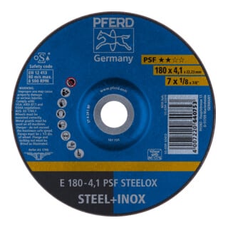 PFERD TOOLS Schruppscheibe E 180x4,1x22,23 mm Universallinie PSF STEELOX für Stahl/Edelstahl