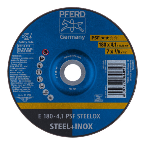 PFERD TOOLS Schruppscheibe E 180x4,1x22,23 mm Universallinie PSF STEELOX für Stahl/Edelstahl