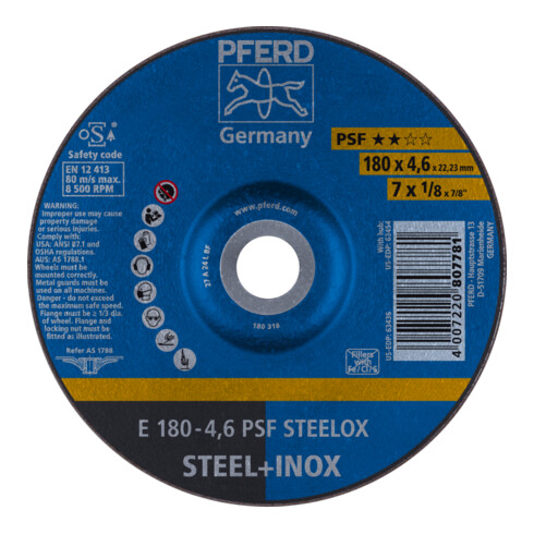 PFERD TOOLS Schruppscheibe E 180x4,6x22,23 mm Universallinie PSF STEELOX für Stahl/Edelstahl