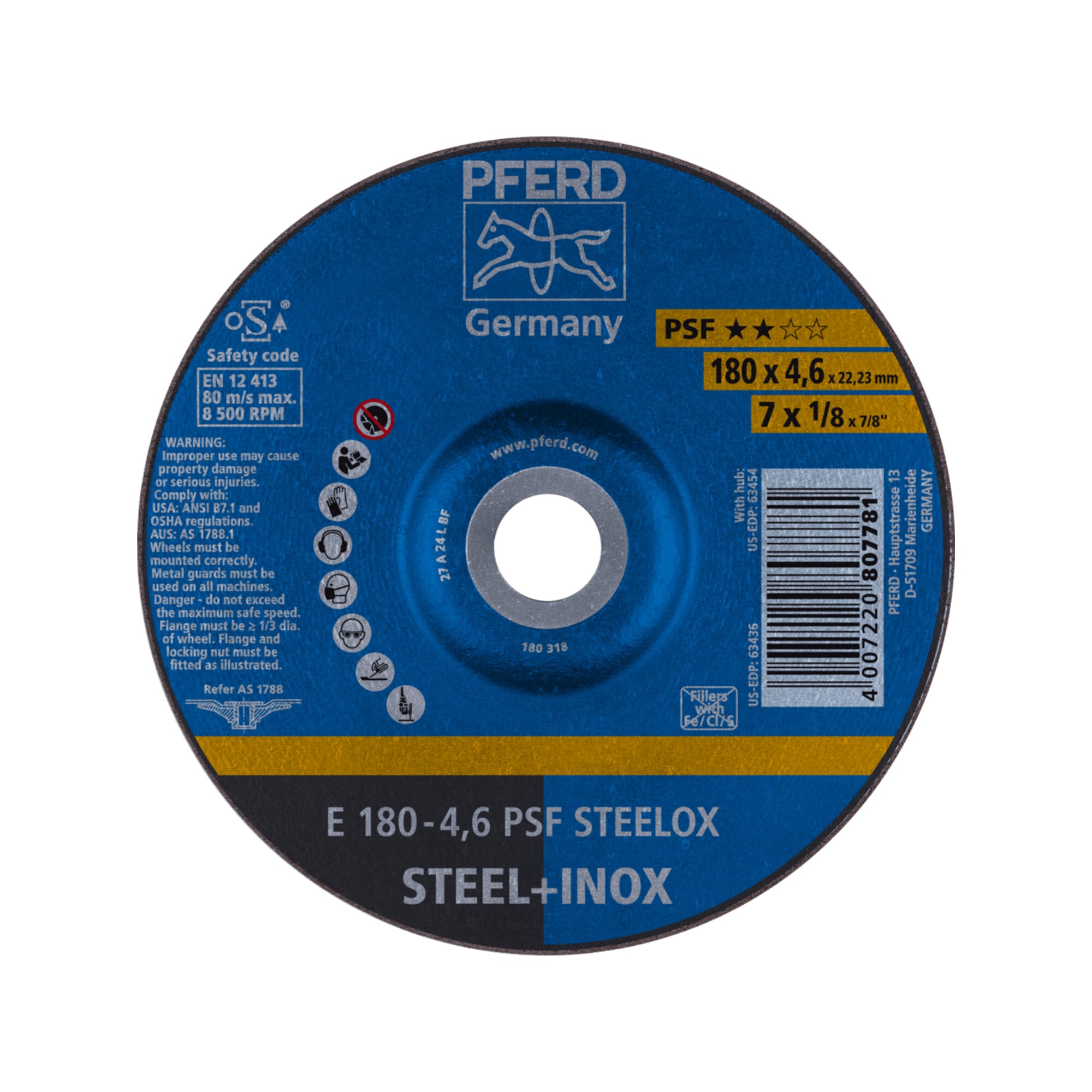 PFERD TOOLS Schruppscheibe E 180x4,6x22,23 mm Universallinie PSF STEELOX für Stahl/Edelstahl