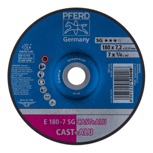 PFERD TOOLS Schruppscheibe E 180x7,2x22,23 mm Leistungslinie SG CAST+ALU für Guss/Alu
