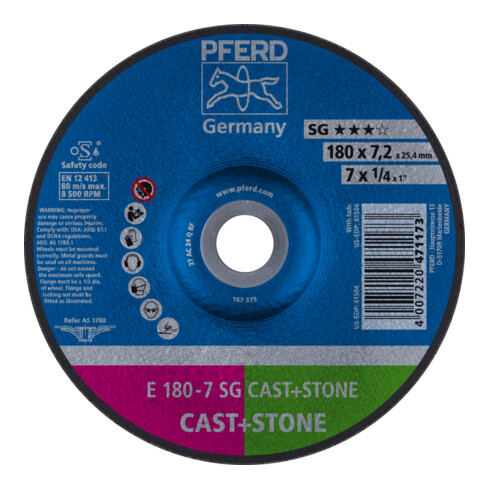 PFERD TOOLS Schruppscheibe E 180x7,2x22,23 mm Leistungslinie SG CAST+STONE für Guss/Stein
