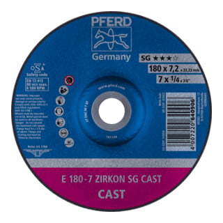 PFERD TOOLS Schruppscheibe E 180x7,2x22,23 mm ZIRKON Speziallinie SGP CAST für Guss