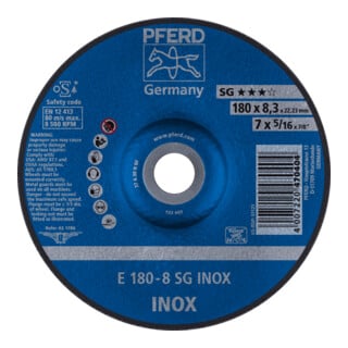 PFERD TOOLS Schruppscheibe E 180x8,3x22,23 mm Leistungslinie SG INOX für Edelstahl