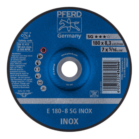 PFERD TOOLS Schruppscheibe E 180x8,3x22,23 mm Leistungslinie SG INOX für Edelstahl
