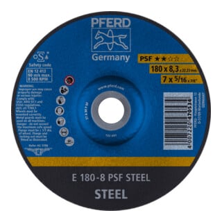 PFERD TOOLS Schruppscheibe E 180x8,3x22,23 mm Universallinie PSF STEEL für Stahl