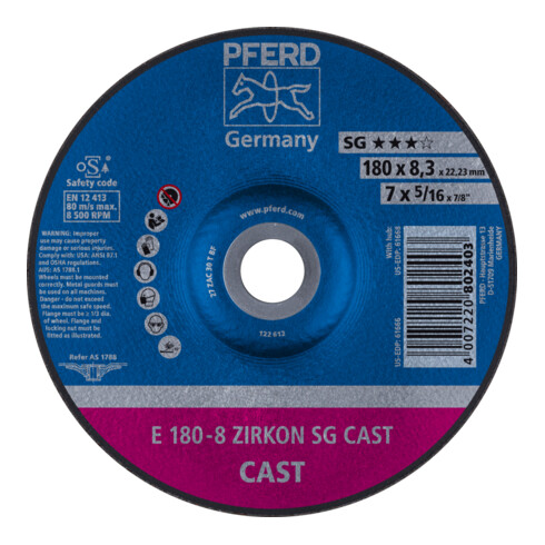 PFERD TOOLS Schruppscheibe E 180x8,3x22,23 mm ZIRKON Speziallinie SGP CAST für Guss