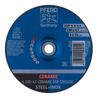 PFERD TOOLS Schruppscheibe E 230x4,1x22,23 mm CERAMIC Leistungslinie SG STEELOX für Stahl/Edelstahl