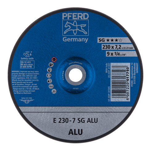 PFERD TOOLS Schruppscheibe E 230x7,2x22,23 mm Leistungslinie SG ALU für Alu