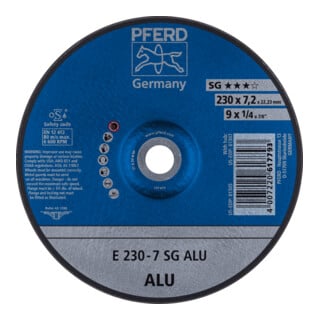 PFERD TOOLS Schruppscheibe E 230x7,2x22,23 mm Leistungslinie SG ALU für Alu