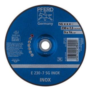 PFERD TOOLS Schruppscheibe E 230x7,2x22,23 mm Leistungslinie SG INOX für Edelstahl