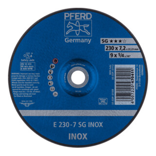 PFERD TOOLS Schruppscheibe E 230x7,2x22,23 mm Leistungslinie SG INOX für Edelstahl
