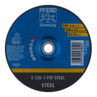 PFERD TOOLS Schruppscheibe E 230x7,2x22,23 mm Universallinie PSF STEEL für Stahl