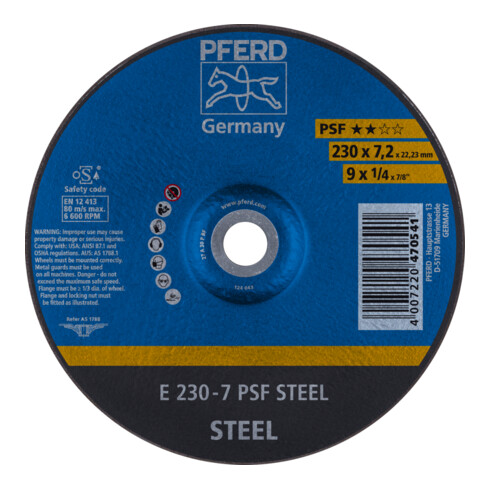 PFERD TOOLS Schruppscheibe E 230x7,2x22,23 mm Universallinie PSF STEEL für Stahl