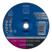 PFERD TOOLS Schruppscheibe E 230x7,2x22,23 mm ZIRKON Leistungslinie SG CAST+STEEL für Guss/Stahl