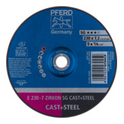 PFERD TOOLS Schruppscheibe E 230x7,2x22,23 mm ZIRKON Leistungslinie SG CAST+STEEL für Guss/Stahl