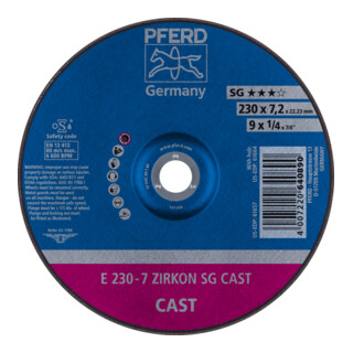 PFERD TOOLS Schruppscheibe E 230x7,2x22,23 mm ZIRKON Speziallinie SG CAST für Guss