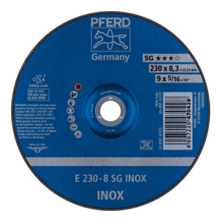 PFERD TOOLS Schruppscheibe E 230x8,3x22,23 mm Leistungslinie SG INOX für Edelstahl