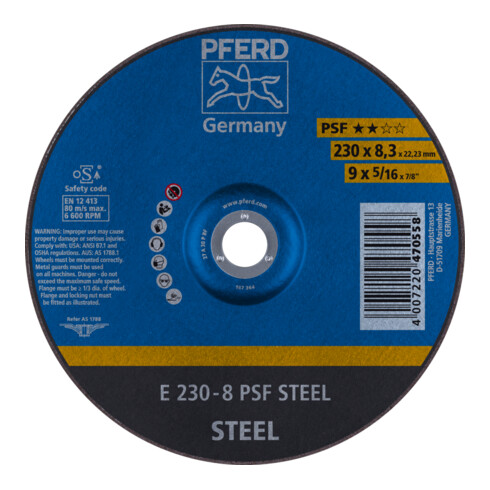PFERD TOOLS Schruppscheibe E 230x8,3x22,23 mm Universallinie PSF STEEL für Stahl