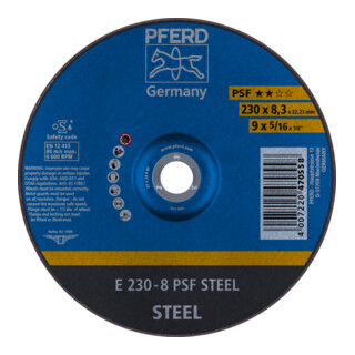 PFERD TOOLS Schruppscheibe E 230x8,3x22,23 mm Universallinie PSF STEEL für Stahl