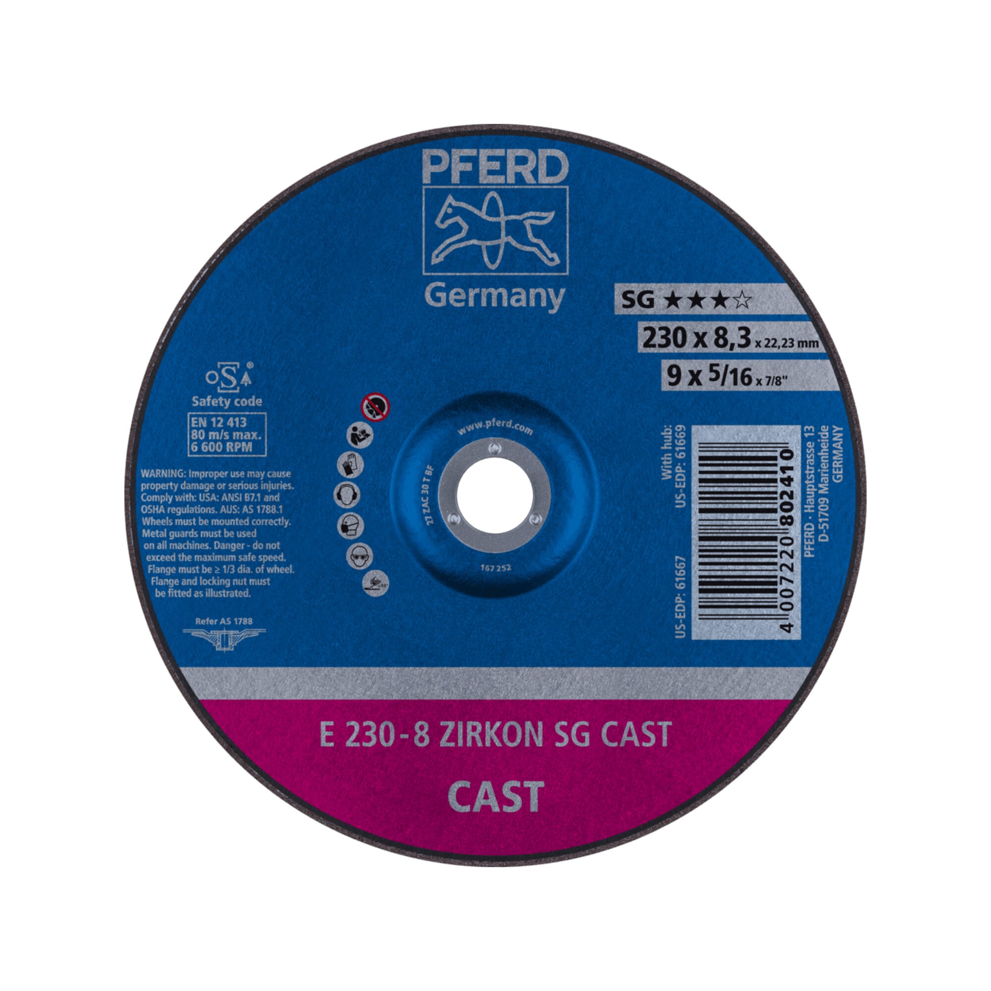 PFERD TOOLS Schruppscheibe E 230x8,3x22,23 mm ZIRKON Speziallinie SGP CAST für Guss